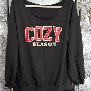 Cozy Season Black Sweatshirt with Red Lettering